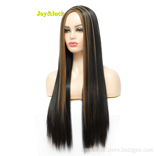 Ombre Blonde With Bangs Wholesale Wigs for Women Cosplay Wigs Party Piano Blonde Brown Long Natural Straight Synthetic Hair Wigs
